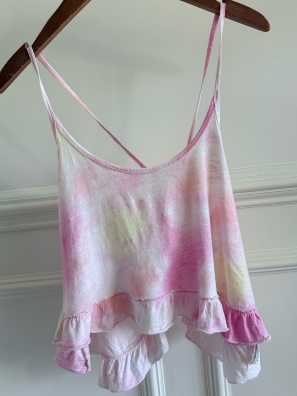 Gilly Hicks Women’s Camisole Crop Tank Top Cover Up Tie-Dye Ruffle Hem Size L